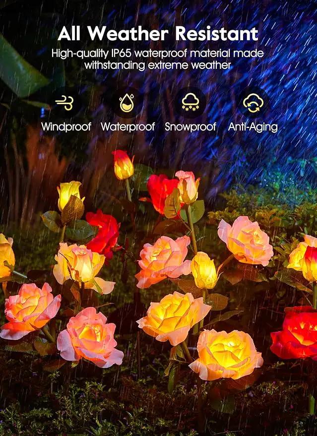 Garden 4 Pack LED Solar Flower Lights with Larger & More Realistic Rose Flowers, Bigger Solar Panel, Waterproof Solar Outdoor Lights for Yard Patio Lawn Pathway Walkway Decoration by GreenHaven Gardens