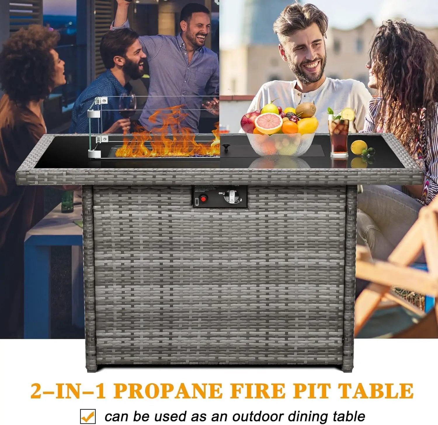 LayinSun 44" Propane Gas Fire Pit Table, 55000 BTU Rectangular Fire Pit with Glass Wind Guard for Outside Patio Deck Garden Backyard by GreenHaven Gardens
