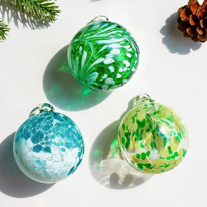 3pcs Hand Blown Glass Gazing Balls Blown Glass Christmas Ornament Balls Hanging Friendship Balls for Home Window Outdoor Garden Patio Decor by GreenHaven Gardens