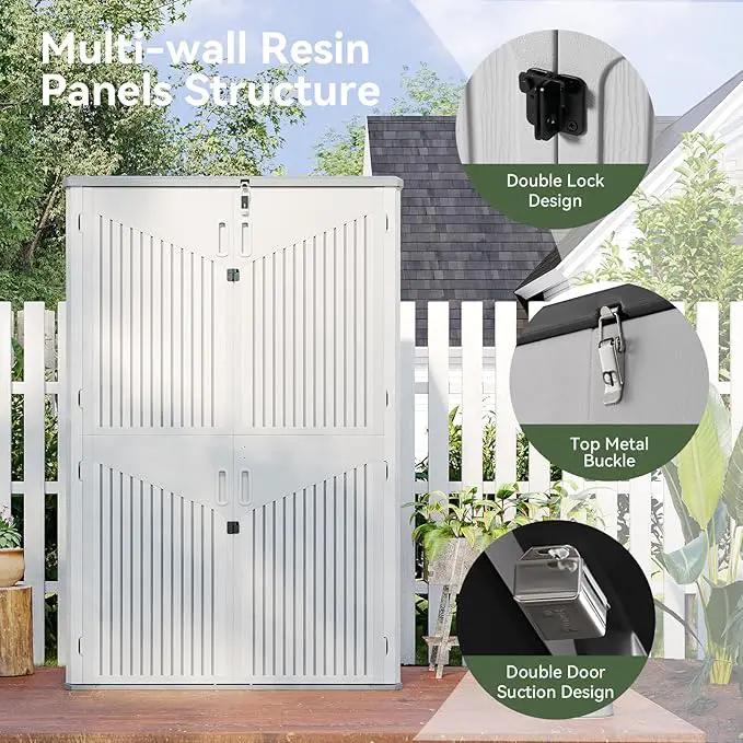 Aoxun White Resin Outdoor Storage Shed with 2 Shelves & Floor, 64 Cu.Ft Vertical Waterproof Cabinet for Garage, Pool, Bike, Garden Tools, Patio Furniture by GreenHaven Gardens