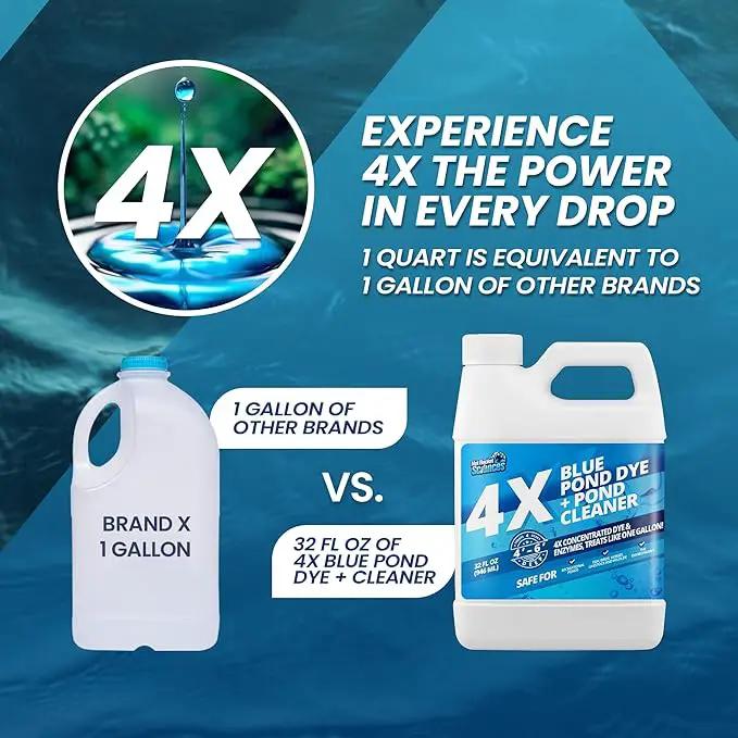 32oz 4X Blue Pond Dye + Pond Cleaner, Blue Dye for Ponds and Lakes, 2-in-1 Lake Colorant + Enzymes, Makes Murky Water Clean & Beautiful, Keeps The Water Cool, Clear, and Ideal for Fish & Wildlife by GreenHaven Gardens