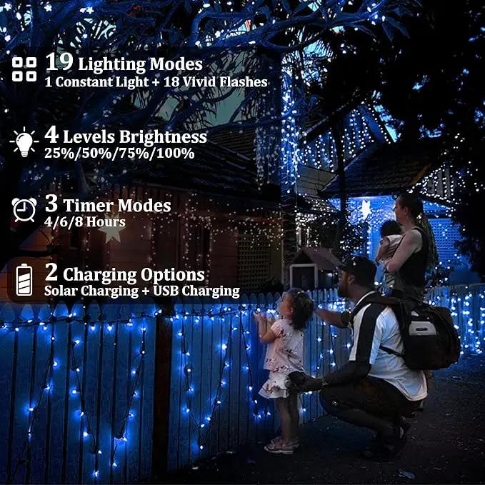 2-Pack 200FT Solar String Lights for Outside, 600 LED Extra-Bright Solar Light Outdoor with 19 Modes & Timer, Waterproof Fairy Solar Lights for Garden Patio Tree Christmas Decorations (Blue), 2021B by GreenHaven Gardens