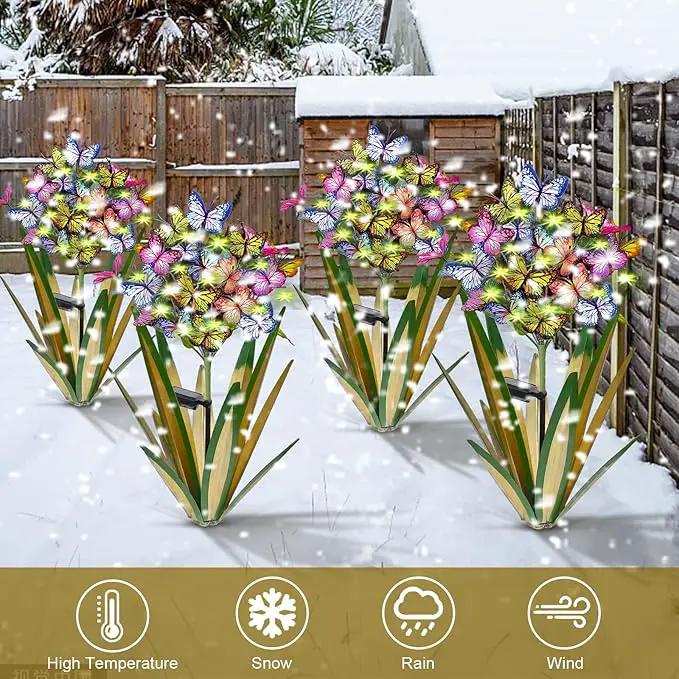 Solar Metal Agave Butterfly Flower Stick Garden Sculpture - Outdoor Gift, Christmas Lights, Swaying Butterfly, Sunflower - Solar Outdoor Statues (3 PCS Light Green) by GreenHaven Gardens
