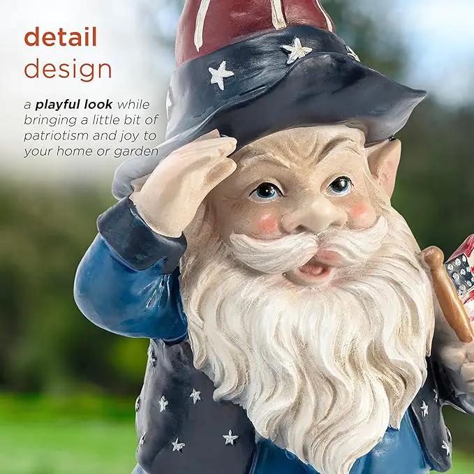 Alpine Corporation 12" Tall Outdoor Patriotic Garden Gnome Saluting Yard Statue Decoration by GreenHaven Gardens