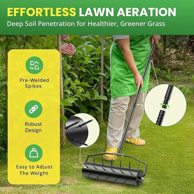 Manual Roller Lawn Aerator,Heavy-Duty Hand Lawn Aerator with Pre-Attached Spike for Yard and Garden,Easy-to-Assemble Lawn Aerator Tool for Compact Soil,Lawn Aerator for Lawn Care (Black) by GreenHaven Gardens