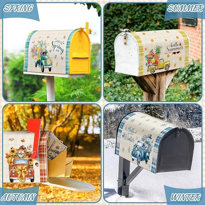 4 Pcs Hello Spring Summer Mailbox Covers Magnetic Standard Size 18 x 21 Inch Hello Autumn Winter Magnetic Mailbox Covers Wraps Decoration for Garden Yard Home Outdoor Decor by GreenHaven Gardens