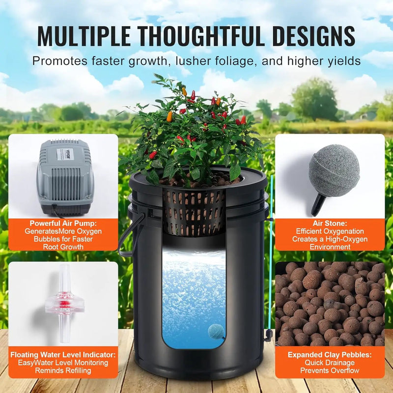 VEVOR DWC Hydroponics Grow System, Hydroponic Growing System with Top Drip Kit, Deep Water Culture 5-Gallon 4 Buckets, with Air Pump, Air Stones and Water Level Device for Leafy Vegetables by GreenHaven Gardens