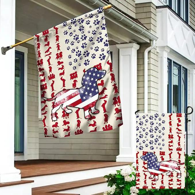 FLAGWIX Patriot American Dog Flags, Dachshund Dog Lover American Double Sided Flag - 4th of July Decorations For Home, Outside, House Flag 30x40 - Heavy Duty Canvas, Decorative Indoor Outdoor Flag by GreenHaven Gardens