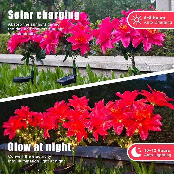 Neporal Solar Flowers Outdoor Waterproof Pink, Decorative Garden Lights Solar Powered Dusk to Dawn, 8-Stem, 2 Lighting Modes Plants Lights for Yard, Backyard, Porch (Modern, 2, Count) by GreenHaven Gardens