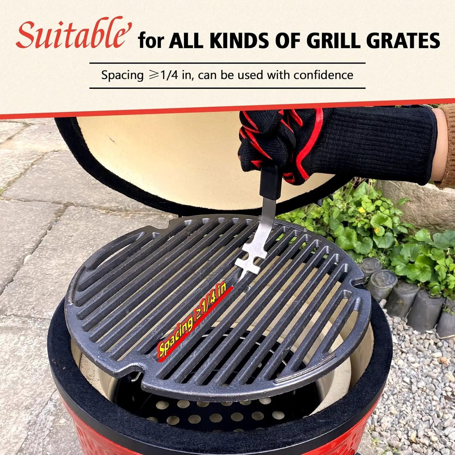 Grill Grate Lifter Stainless Steel Cooking Grate Lifters for Green Egg Parts, Grate Lifter Tool for Charcoal & Gas & Smoke Grills, Green Egg Tools, Kamado Grill, Weber Grill Accessories by GreenHaven Gardens