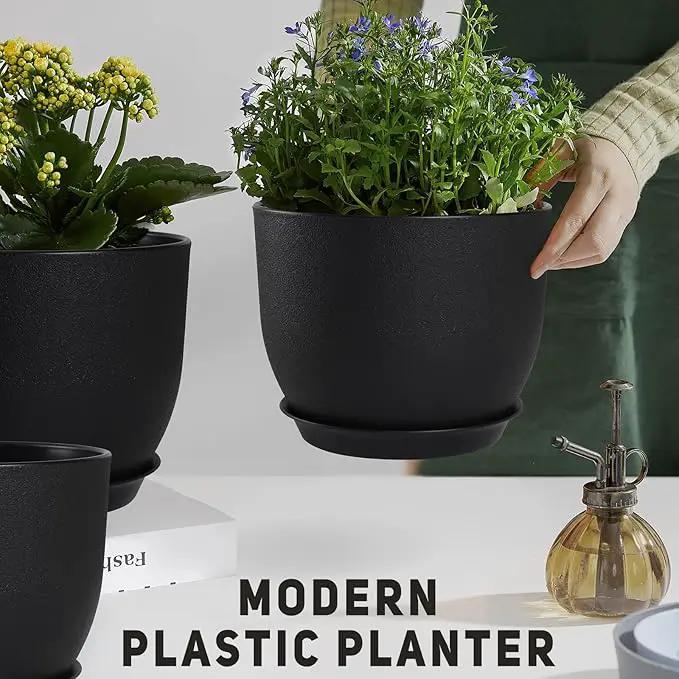 Plant Pots 12/10/9 inch Set of 3, Flower Pots with Multi Mesh Drainage Holes, Large Planters for Indoor Outdoor Garden Plants and Flowers. (Black) by GreenHaven Gardens