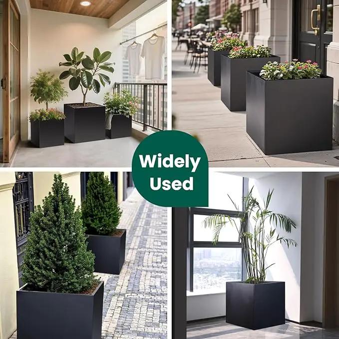 Galvanized Steel Planter Box Black Metal Planter Large Square Indoor Outdoor Planters Cube Steel Heavy Duty Flower Pot 26Inch Powder Coating Modern Commercial Residential for Patio, Deck, Yard, Garden by GreenHaven Gardens