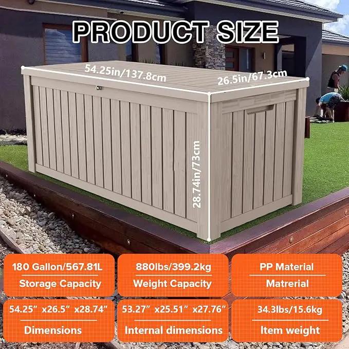 180 Gallon Lockable Resin Deck Box, Waterproof & UV-Resistant Outdoor Storage Box for Outdoor Cushion Storage, Garden Tools & Pool Accessories Storage, Gray by GreenHaven Gardens