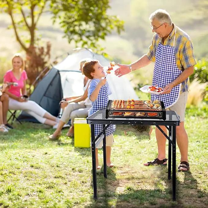 Folding Grill Table Metal Portable Camping Table with Mesh Desktop Lightweight & Foldable Height Adjustable Black Picnic Table for RV, BBQ Outside Inside by GreenHaven Gardens