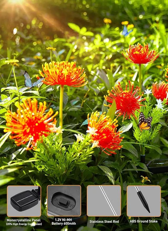 Brightown Outdoor Solar Garden Lights - 4 Pack LED Flower Lights with Glowing Flowers & Stems, Realistic, Bigger Solar Panel, Waterproof for Outside Yard Patio Home, Red by GreenHaven Gardens