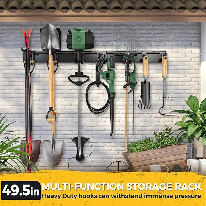 LBT 49.5"Garage Tool Organizer Wall Mount 500lbs Garden Tool Organizer for Garage with Adjustable Hooks,Heavy Duty Yard Tool Storage Rack, Anti-Rust Shed Rack Holder Hanging Rake Broom Mower Snowboard by GreenHaven Gardens