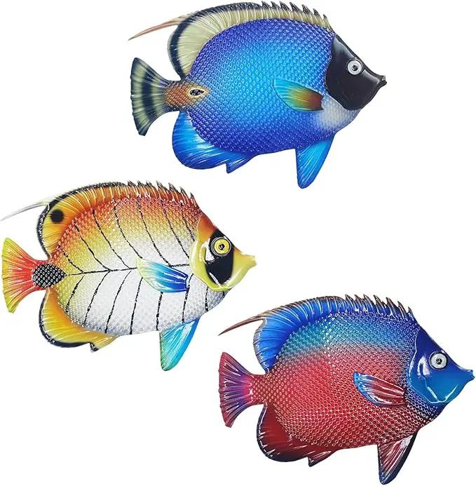 John's Studio Metal Fish Sea Wall Decor Outdoor Garden Hanging Art Sculptures Home Ocean Theme Decorations for Kitchen Bathroom and Pool - 3 PCS by GreenHaven Gardens