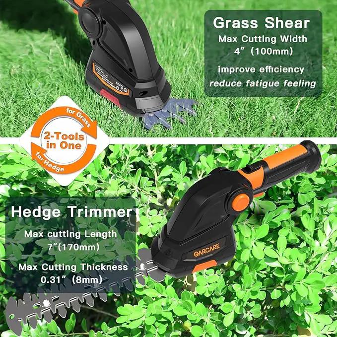 GARCARE 2 in 1 Grass Shear Cordless 7.2V Bush Timmer Handheld Grass Cutter for Shrub, Garden and Lawn Built-in 1500mAh Lithium Battery with 60min Fast Charger by GreenHaven Gardens