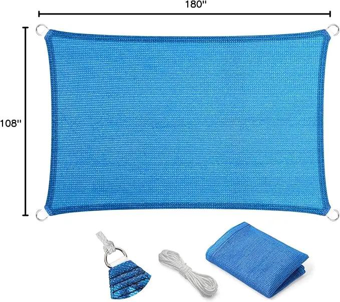 Eden's Decor Straight Flat-Edged Sun Shade Sail Rectangular 9' x 15' Blue UV-Blocking Outdoor Canopy Fabric Cloth Awning for Pergola Patio Garden Backyard Custom Size by GreenHaven Gardens