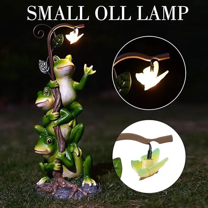 Frog Figurine Garden Decor, Solar Resin Frogs Outdoor Statue, Funny Frog Gift Sculpture Decoration for Home Patio Yard Lawn Porch Ornament by GreenHaven Gardens