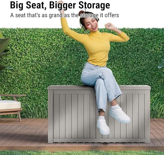 Mars Villa 180 Gallon Outdoor Storage Box Waterproof, Extra Large Resin Deck Box, Outside Storage Bin for Patio Furniture Cushions, Pool Supplies, Sports Gear, UV Resistant and Weatherproof, Greige by GreenHaven Gardens