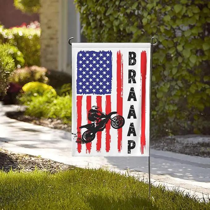 Braaap Motocross Dirt Bike American Flag Garden Flag 12x18 Inch Outdoor Decoration Banner House Flags Yard Farmhouse Garden Deco Indoor Sign, Colour6 by GreenHaven Gardens