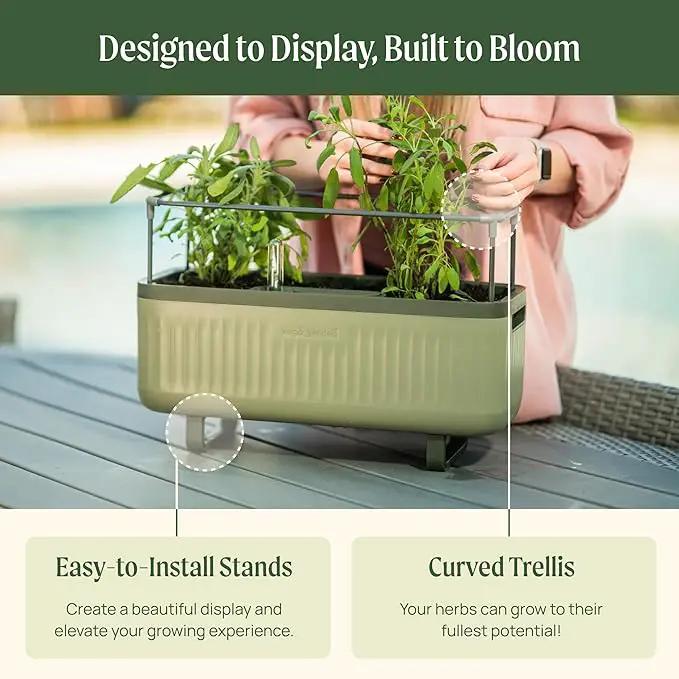 Vego Garden 2 Pack Herb Indoor Planter Box, Self Watering Pots with Trellis for Kitchen Window Sill or Countertop Plants Cage - Cream White by GreenHaven Gardens