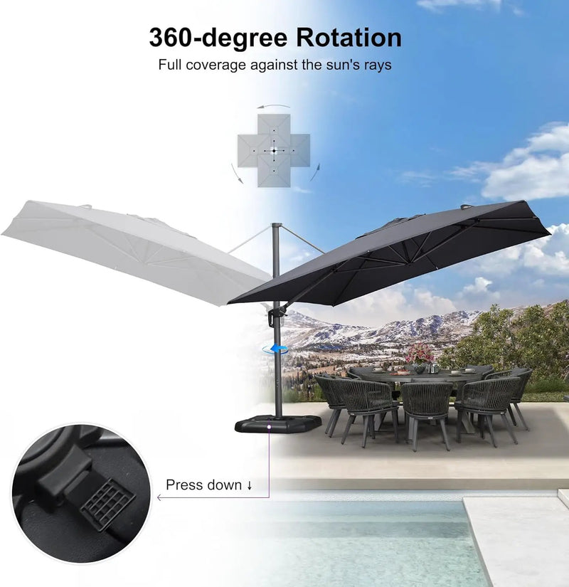 PURPLE LEAF 11.5' X 11.5' Telescopic Patio Umbrella Outdoor Cantilever Umbrella Square Up Down Lifting Offset Umbrella with 360-degree Rotation for Garden Deck Pool Patio Grey by GreenHaven Gardens