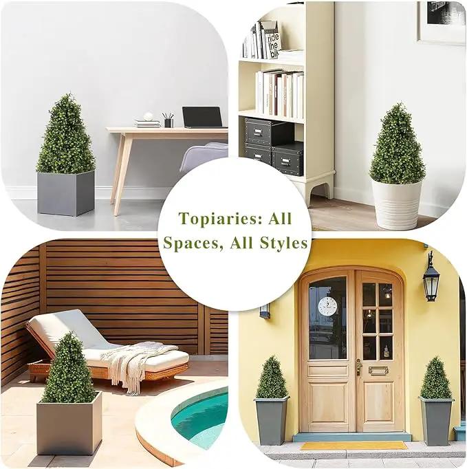 30" Artificial Boxwood Topiary Trees Outdoor Set of 2 - UV Resistant Faux Plants for Front Porch Outside Planter, Realistic Fake Cone-Shaped Bushes & Shrubs 2.5ft by GreenHaven Gardens