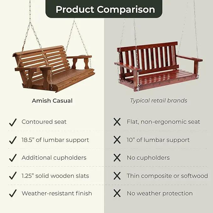 Amish Casual Roll Back Swing, 3-Foot, Semi-Solid Black Stain, Chains, with cupholders by GreenHaven Gardens