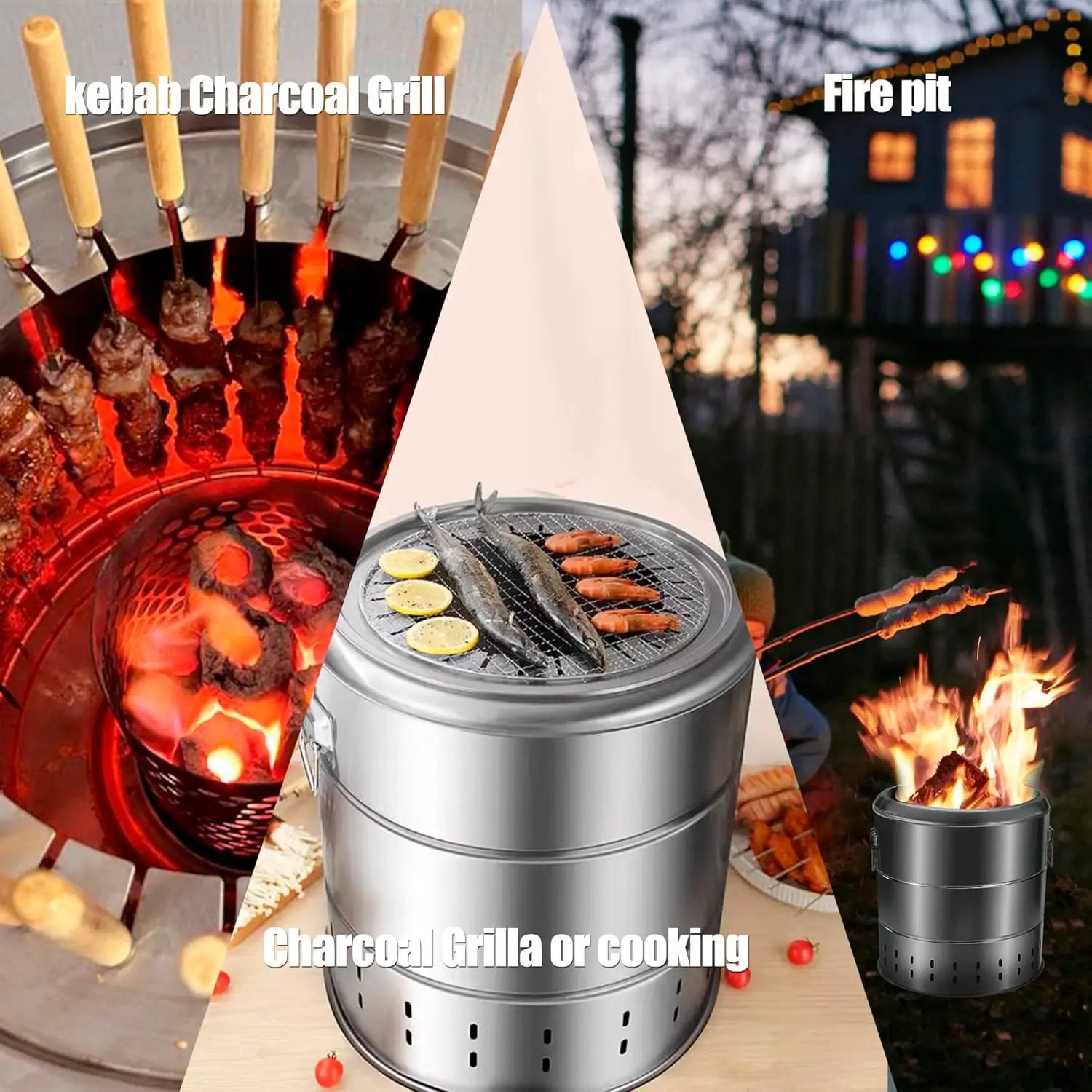 Stainless Steel Smokeless Barbecue Surround Charcoal Grill, Portable kebabs Charcoal Grill with Grilling Accessories Set, Diameter 15.4 inch/28 Kabob Skewer by GreenHaven Gardens
