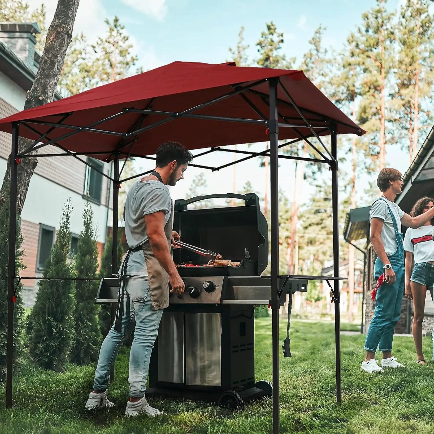 COOS BAY 8x5 Pop up Grill Gazebo Portable BBQ Gazebo Canopy Tent with Carry Bag, Outdoor Barbeque Shelter, Red by GreenHaven Gardens