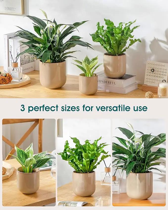 vancasso Ceramic Plant Pots, 4+5+6 inches, Set of 3, Planters with Drainage Hole, Flower Pots Planters Pots for Indoor Plants, Modern Indoor Decorative Garden Pot, Home Decor, Brown by GreenHaven Gardens