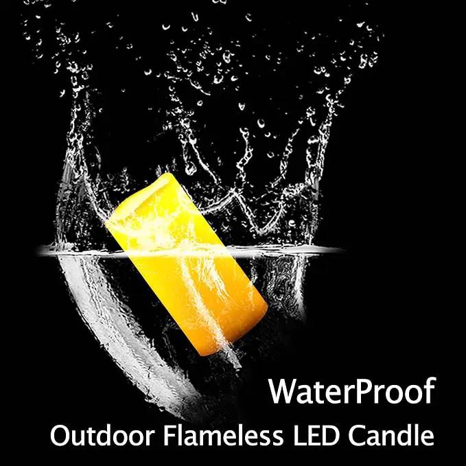 CANDLE CHOICE 3 Waterproof Outdoor Battery Operated Flameless LED Pillar Candle with Timer Flickering Plastic Resin Electric Decorative Light for Lantern Patio Garden Home Decor Party Wedding by GreenHaven Gardens