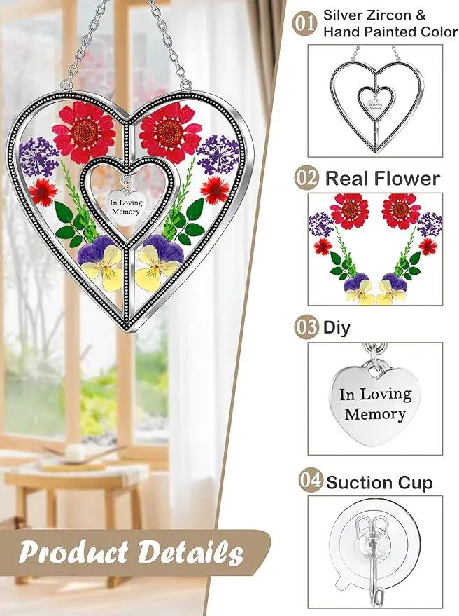KY&BOSAM Heart Suncatcher In Loving Memory Memorial Gift for Loss of Loved One Unique Sympathy Gift Idea Real Flower Suncatcher Bereavement Grief Gift Box for Loss of Mom Friend Son Daughter Dog Decor by GreenHaven Gardens