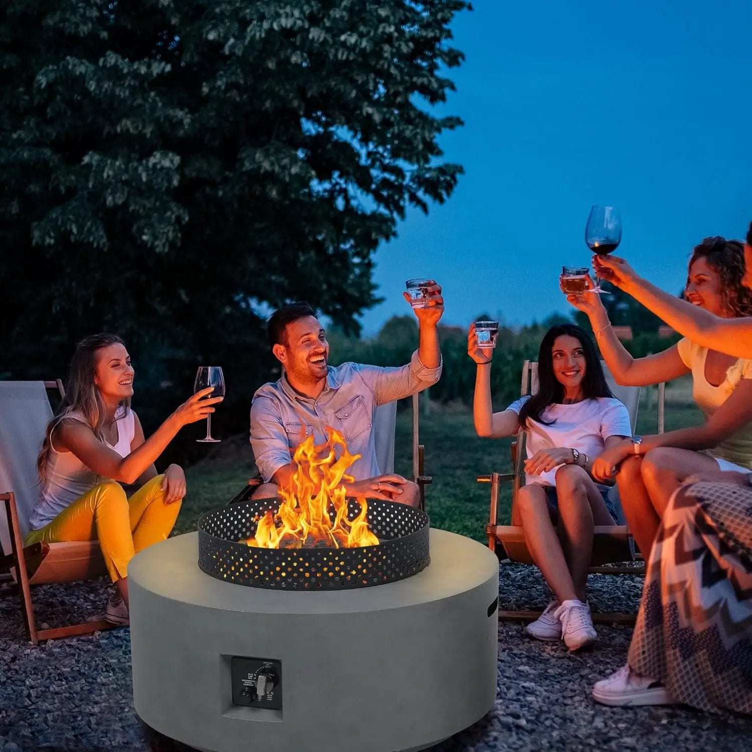 32 Inch Fire Pit Table, 3-Piece Outdoor Propane Fire Pit Table 65,000 BTU Round Gas Firepit, Wind Guard, 16 inches Tank Side Table and Baking Sheet for Garden, Patio, Grey by GreenHaven Gardens