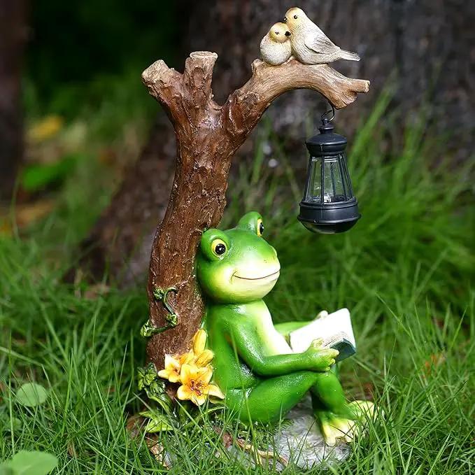 Outdoor Funny Frog Statue, Resin Reading Frogs Garden Decor, Solar Frog Gift Sculpture Decoration for Home Patio, Yard, Lawn, Porch, Ornament by GreenHaven Gardens