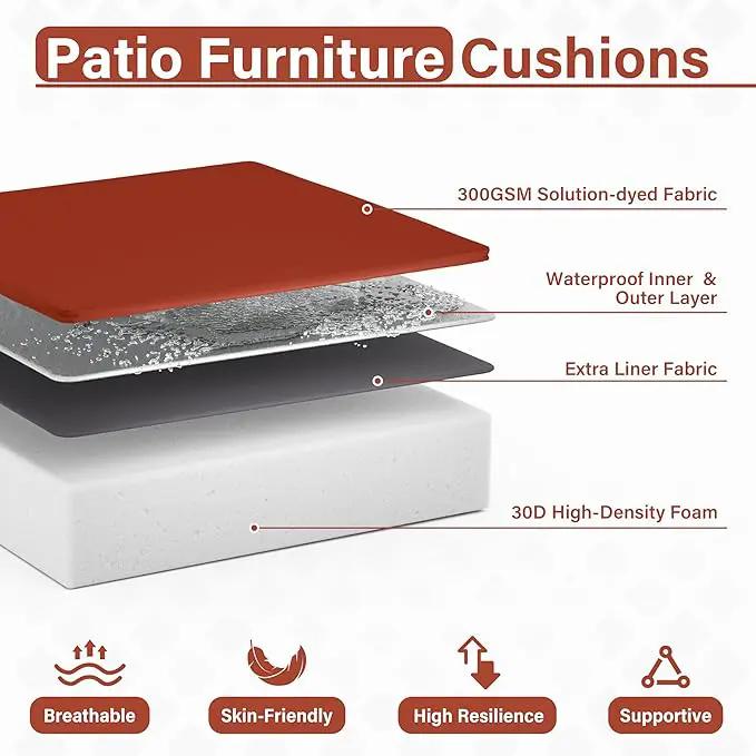 Patio Chair Cushions 24 X 24 X 5 Inch Waterproof Outdoor Seat Cushions for Patio Furniture, Outdoor Sofa Couch Pads with Ties & Handle, Set of 2, Terra Red by GreenHaven Gardens