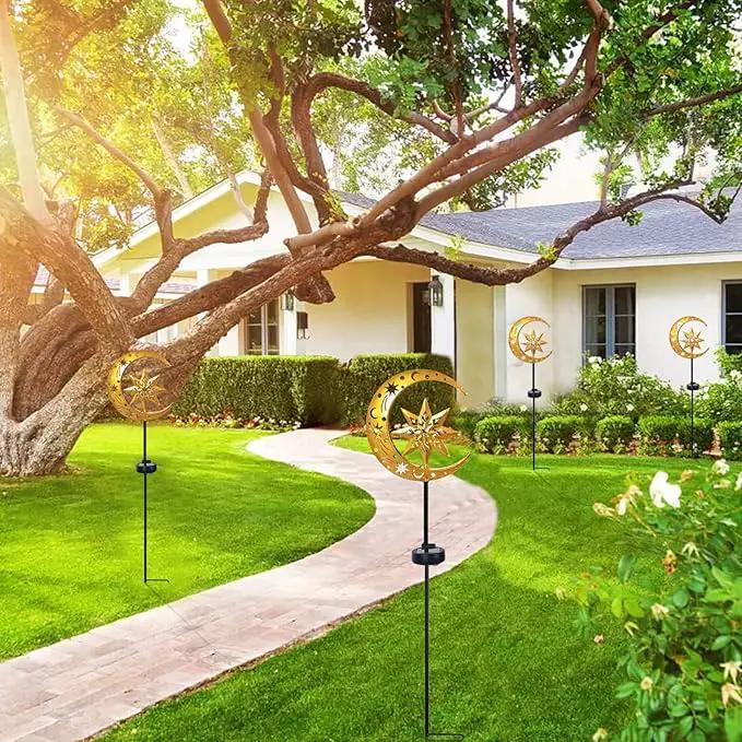 Charming Garden Decor- Solar Lights for Unique Yard Decorations Outdoor, Featuring Moon and Star Design with LED Illumination, Perfect for Enhancing Your Garden's Nighttime Ambiance