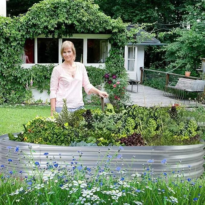 Land Guard 2Pcs Galvanized Raised Garden Bed Kit, 7.5×3×1ft Galvanized Planter Raised Garden Boxes Outdoor, Oval Large Metal Raised Garden Beds for Vegetables……… by GreenHaven Gardens
