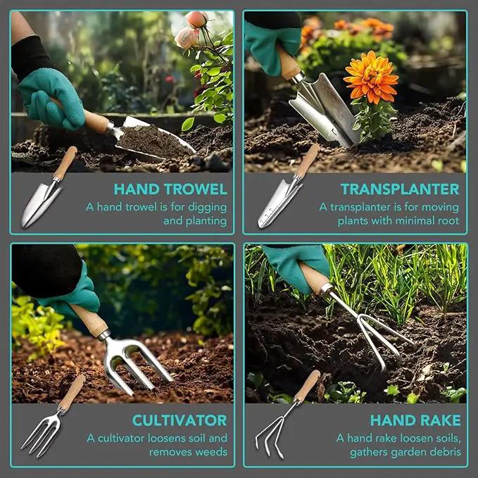 Gardening Tools 14-Piece Heavy Duty Gardening Hand Tools with Fashion and Durable Garden Tools Organizer Handbag,Rust-Proof Garden Tool Set by GreenHaven Gardens
