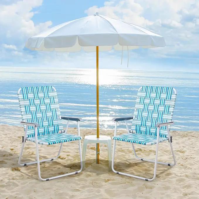VINGLI Patio Lawn Webbed Folding Chairs Outdoor Beach Portable Camping Chair for Yard, Garden (2, White & Blue, Oversized) by GreenHaven Gardens