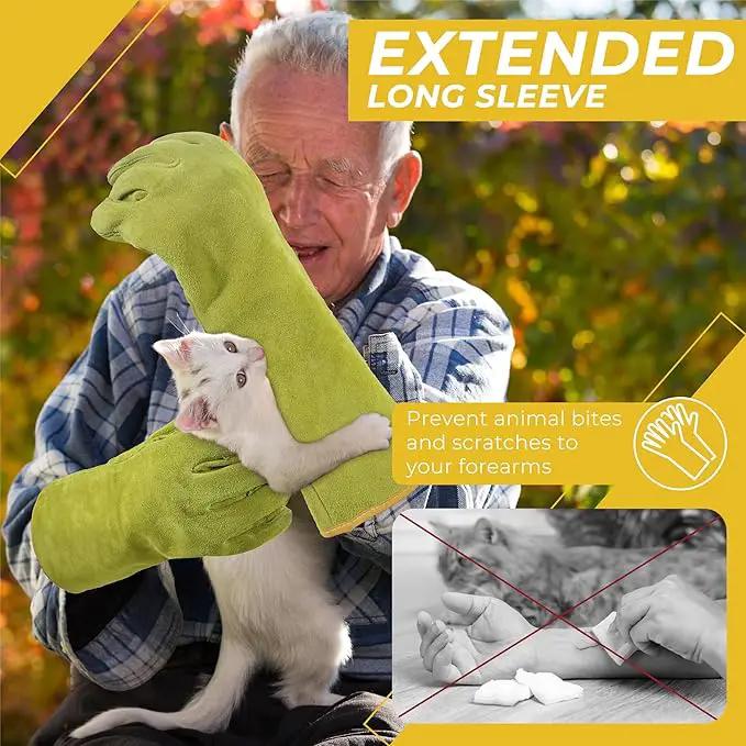 HANDLANDY Animal Handling Gloves, Bite Proof Cat Gloves, Ideal for Rose Pruning, Gardening, Falconry, Pet Grooming (Ginger yellow, 16 Inches) by GreenHaven Gardens