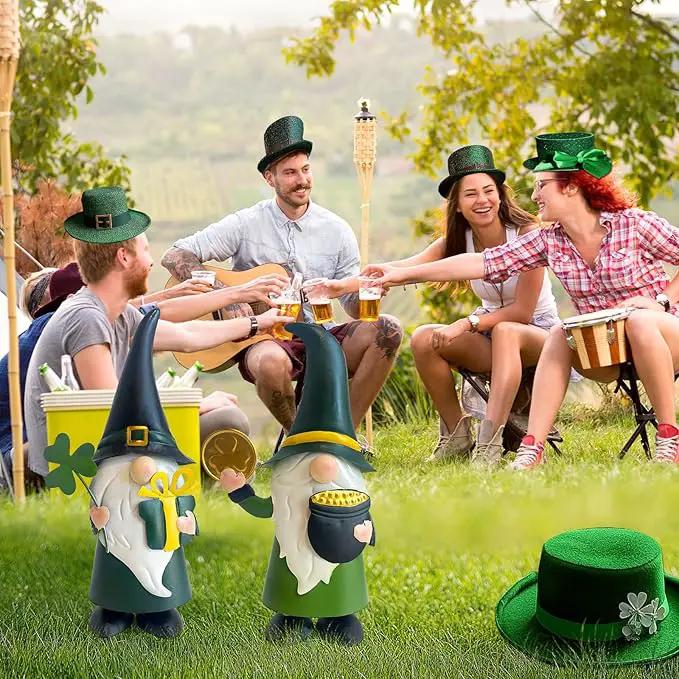HONGLAND St. Patricks Day Decorations Outdoor Green Gnomes, Metal Gnomes Figurine Irish Leprechaun St Patricks Day Decor, Luck Shamrock Gnome for Home Outside Garden Lawn Party Yard Patio (14 INCH) by GreenHaven Gardens