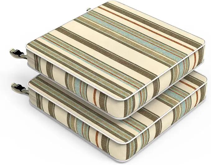 LVTXIII Patio Chair Cushions 22"x22"x3", Water-Repellent Outdoor Seat Cushions for Patio Furniture, Square Chair Pads with Ties for Home Garden Decoration, Set of 2, Stripe Onyx by GreenHaven Gardens