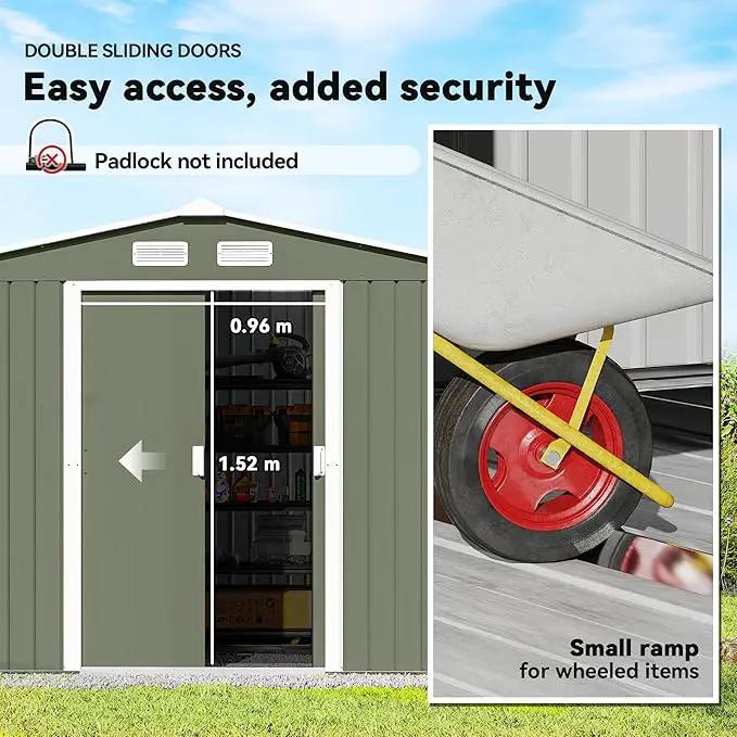 Outsunny 9' x 6' Outdoor Storage Shed, Garden Tool Metal Shed with Foundation Kit, Double Lockable Door, Air Vents and Sloping Roof, for Backyard, Patio, Lawn, Green by GreenHaven Gardens