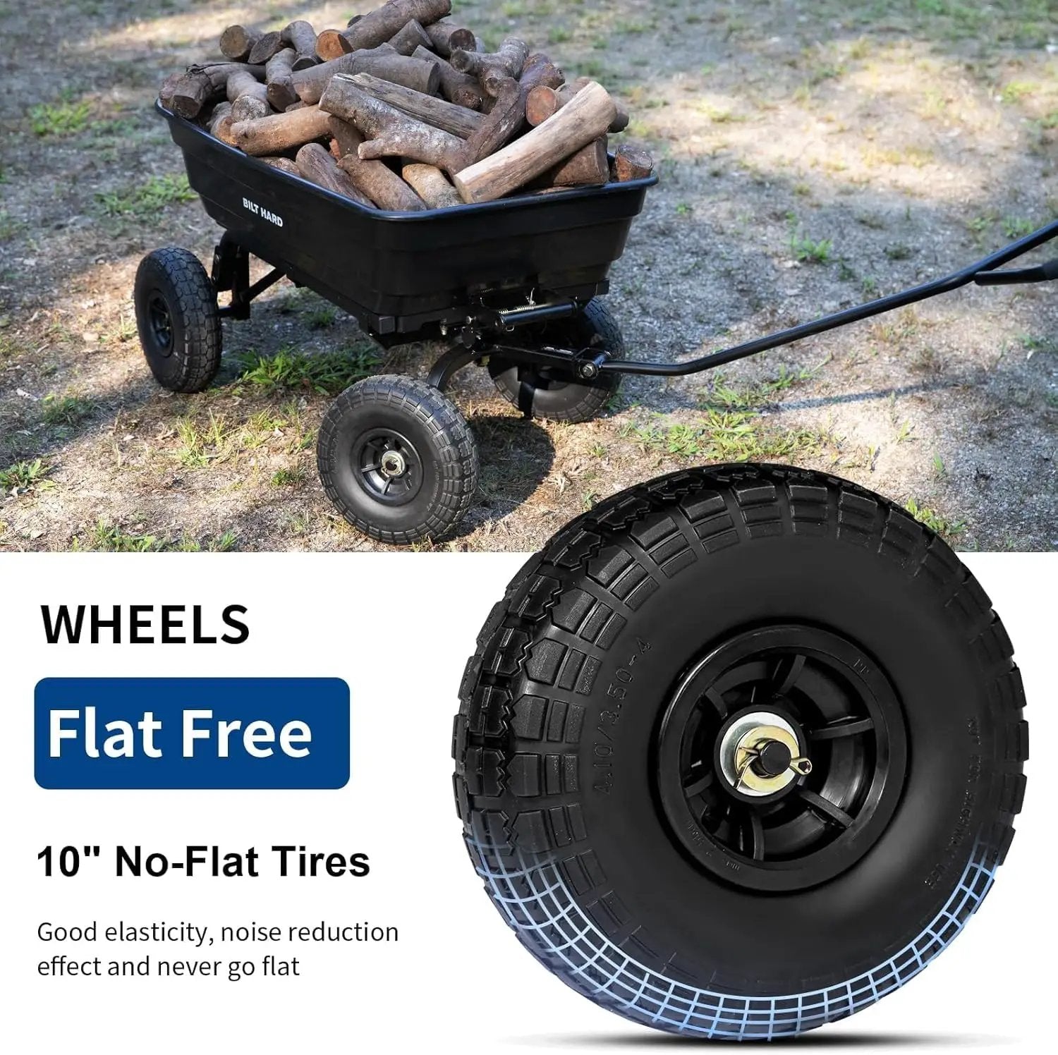 BILT HARD Poly Garden Dump Cart 600 lbs with No Flat Tires, Quick Release, 4 Cu Ft Dump Wagon Heavy Duty for Yard, Outdoor by GreenHaven Gardens