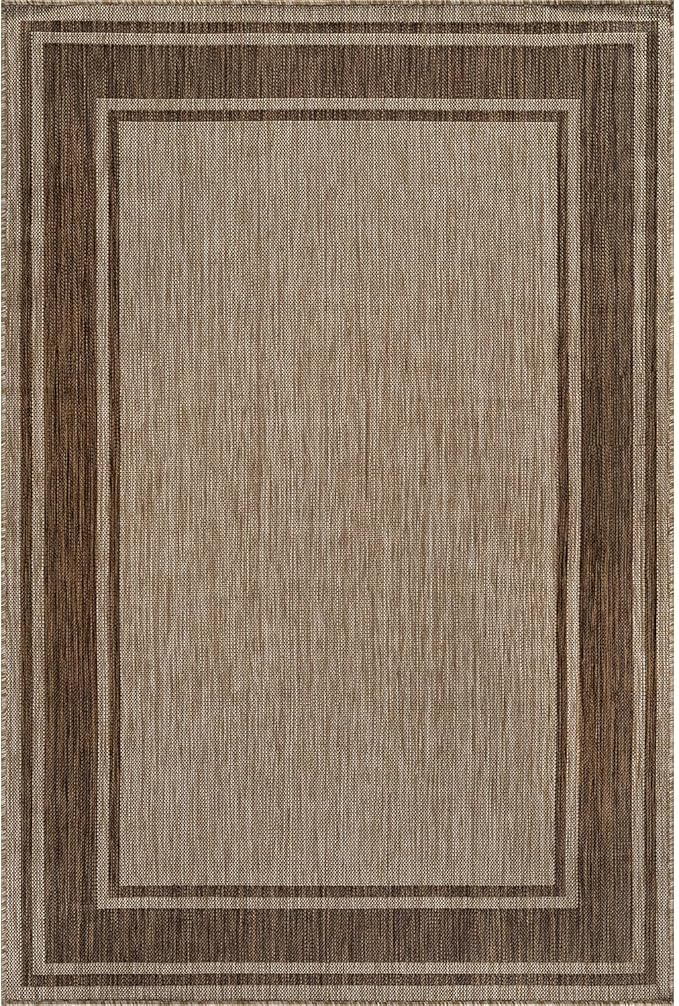 Beverly Rug Outdoor Rug 6x9 Modern Bordered Area Rugs for Indoor and Outdoor Patio Deck Porch Garden Waterproof Weather Sun Resistant Washable Outside Carpet (6 x 9 Jute) by GreenHaven Gardens