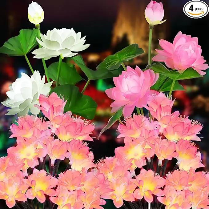 4pack Solar Flower Lights Outdoor Waterproof IP65,Solar Lotus &Peachblossom Garden Decorative Lights Led Flowers Decor Auto On/Off Bright Up to 12Hrs by GreenHaven Gardens
