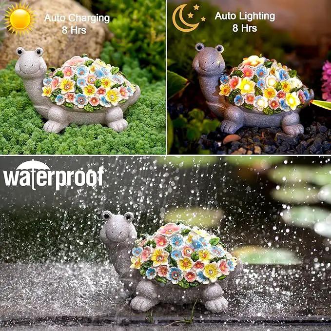 Solar Turtle Garden Decor with Flowers: Outdoor Clearance Statues Lights for Outside Lawn Ornaments Porch Patio Balcony Yard – Birthday Gifts for Mom Grandma Women by GreenHaven Gardens